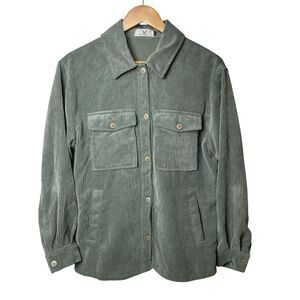 Homebody Women's M Corduroy Shirt Jacket Sage Green Button Front Shacket Pockets